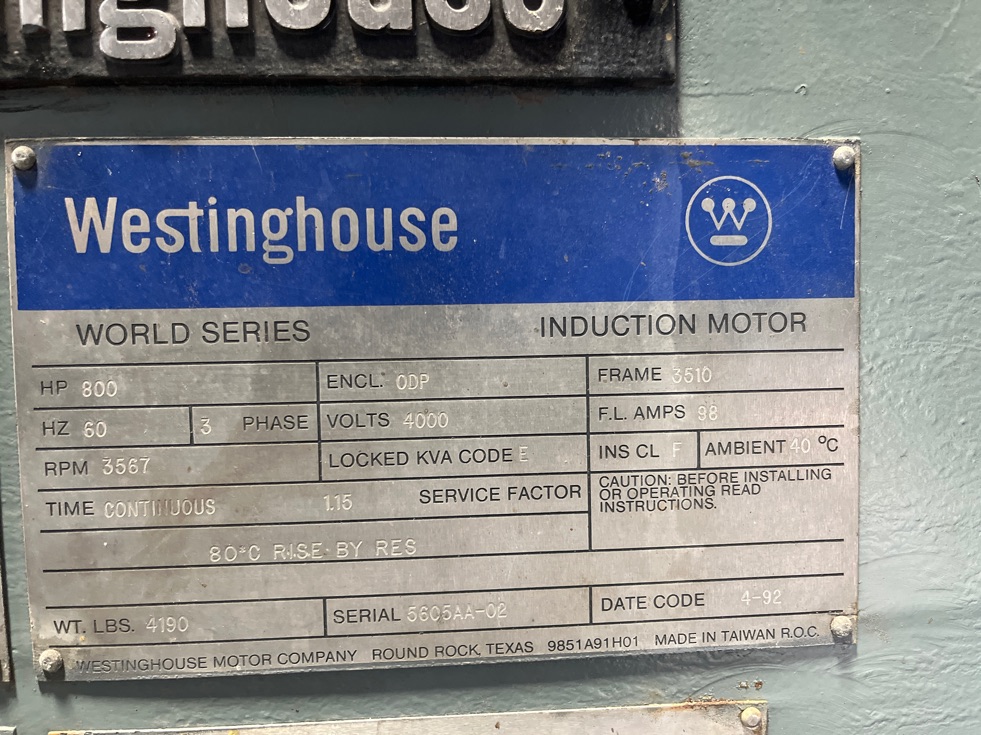 Westinghouse 800 HP 3600 RPM 3510 Squirrel Cage Motors 90518