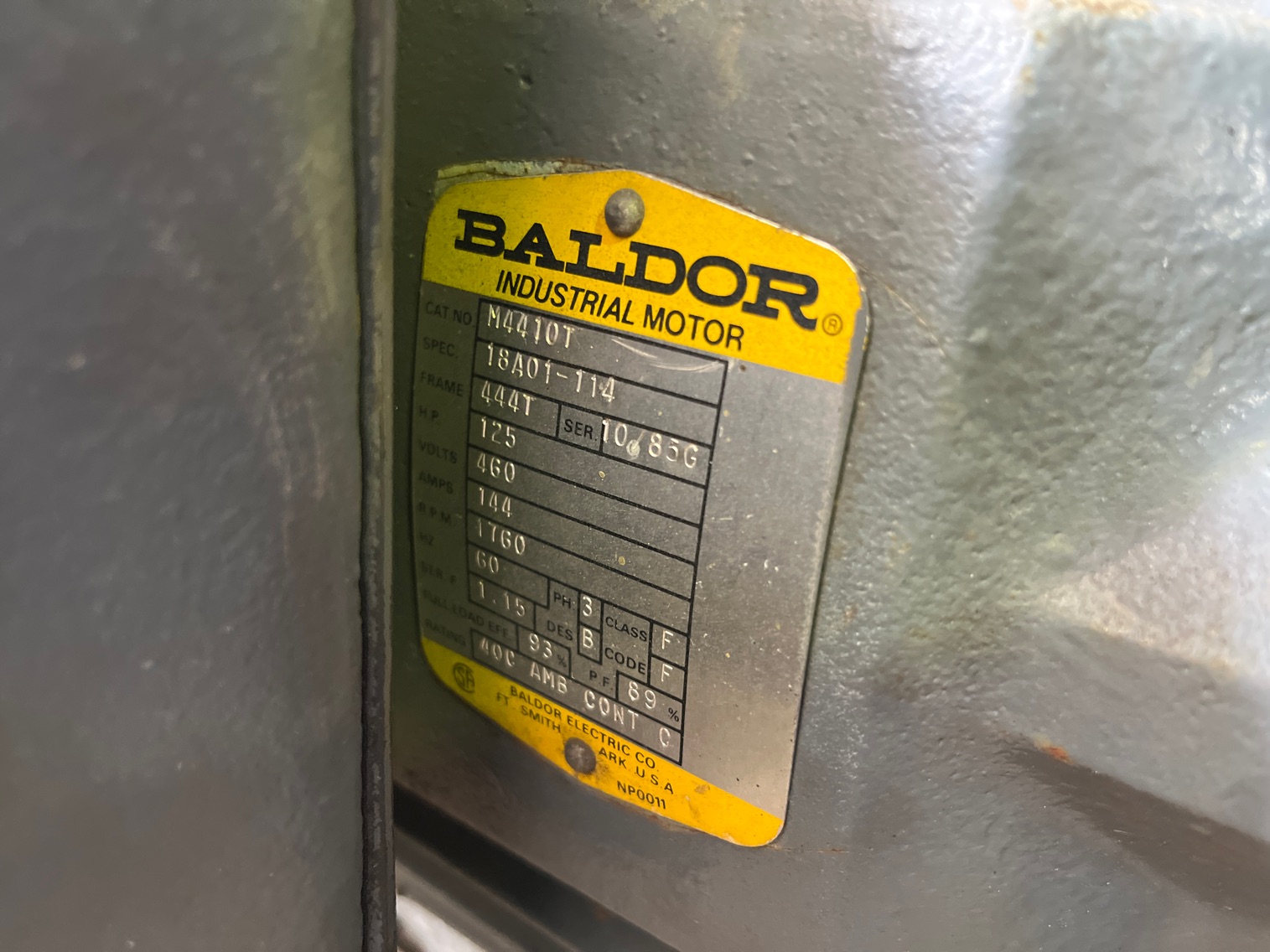 Baldor 125 HP 1800 RPM 444T Squirrel Cage Motors 90522