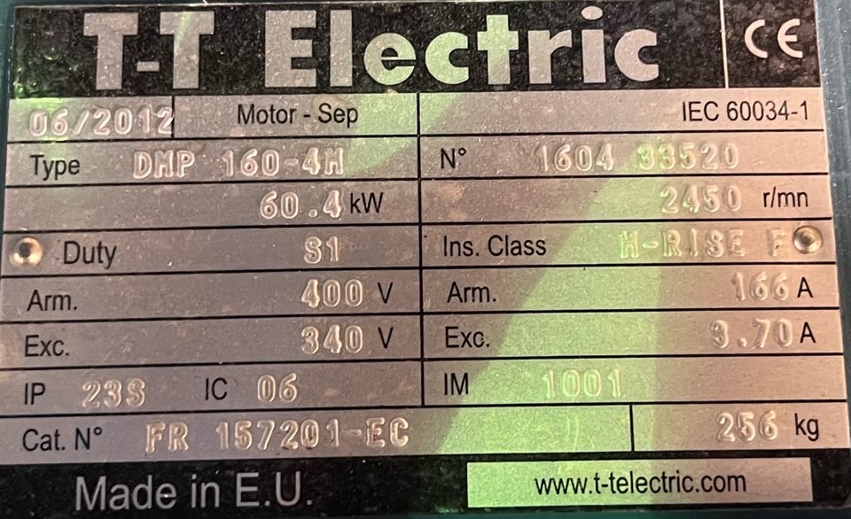 TT Electric 75 HP 2450 RPM 160-4M DC Motors 90609