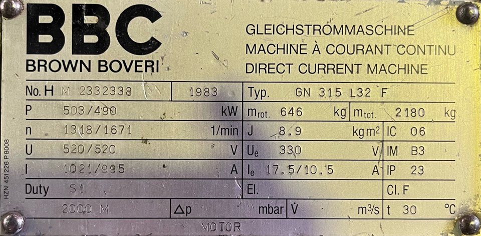 BBC 700 HP 1318/1671 RPM GN315L32F DC Motors 90660