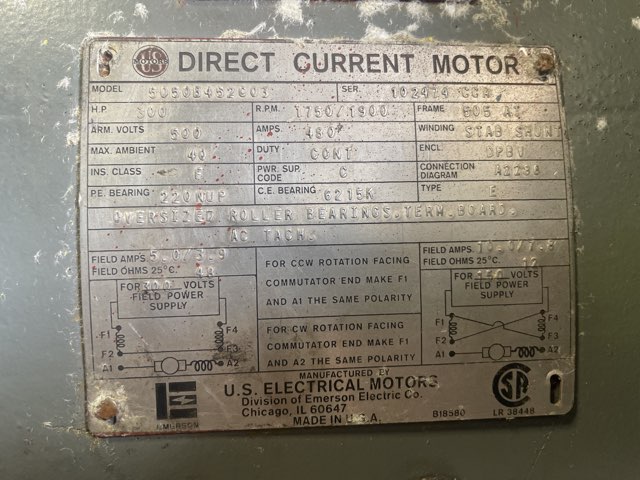 US Electric 300 HP 1750/1900 RPM 505AT DC Motors 90672