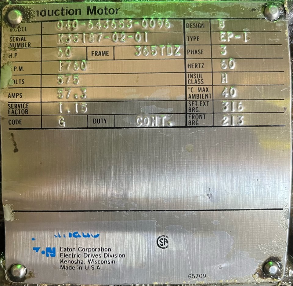 Dynamatic 60 HP 50 RPM Variable Speed Motors 90676