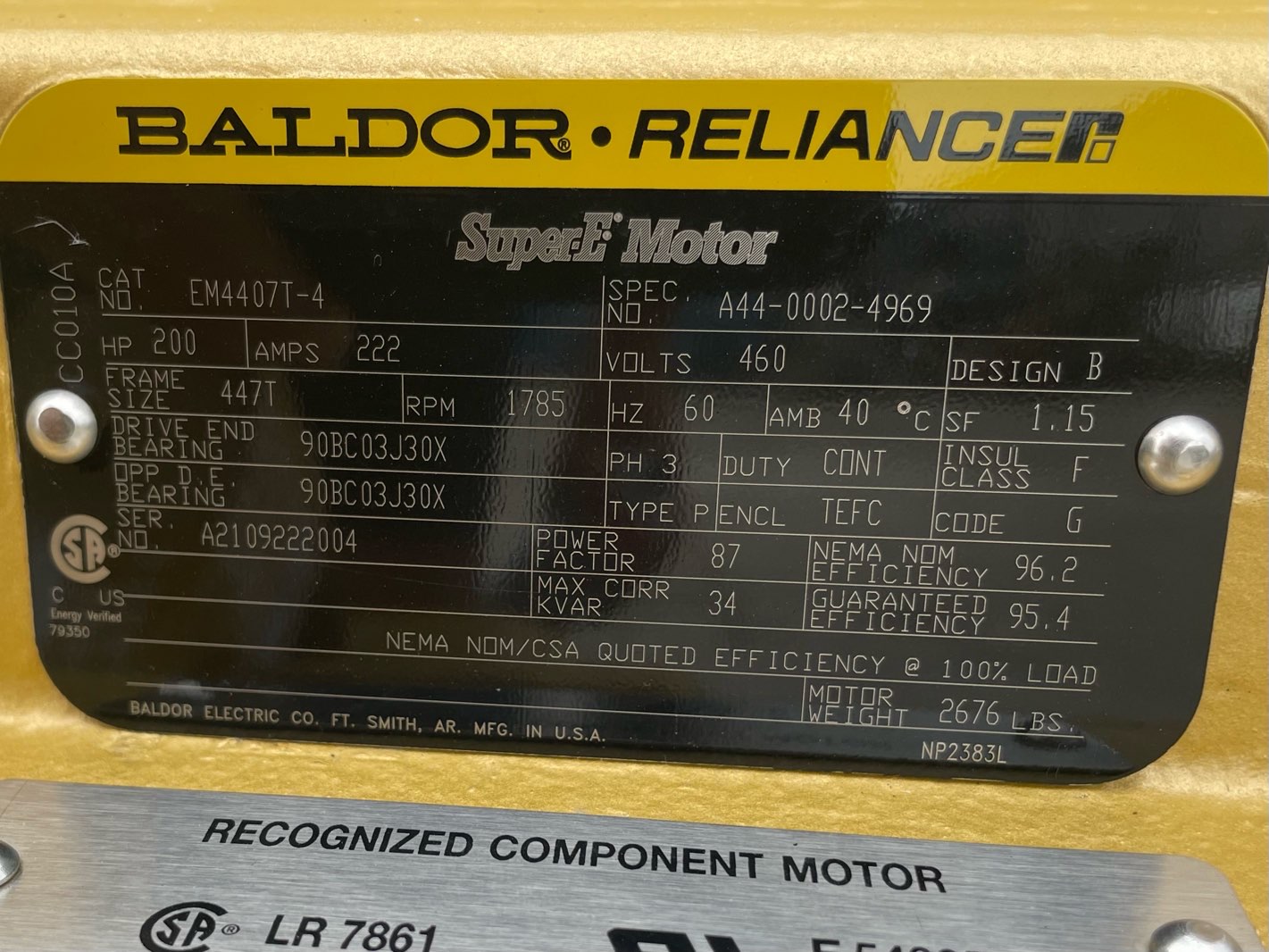 Baldor-Reliance 200 HP 1800 RPM 447T Squirrel Cage Motors 90832