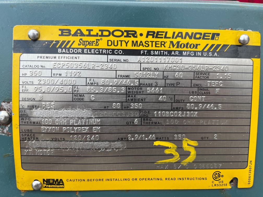 Baldor-Reliance 350 HP 1200 RPM 5012LY Squirrel Cage Motors 90841