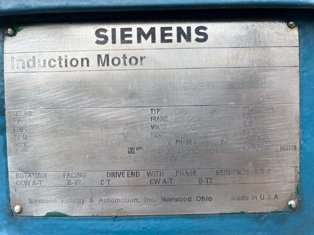 Siemens 2250 HP 3600 RPM 5812S Squirrel Cage Motors 90865