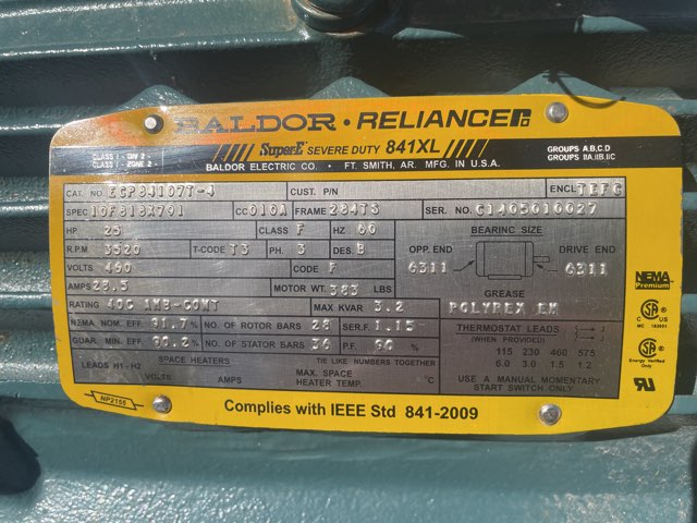 Baldor-Reliance 25 HP 3600 RPM 284TS Squirrel Cage Motors 90884