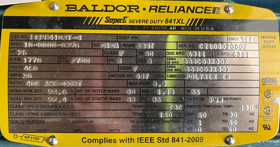 Baldor-Reliance 25 HP 1800 RPM 284T Squirrel Cage Motors 90941