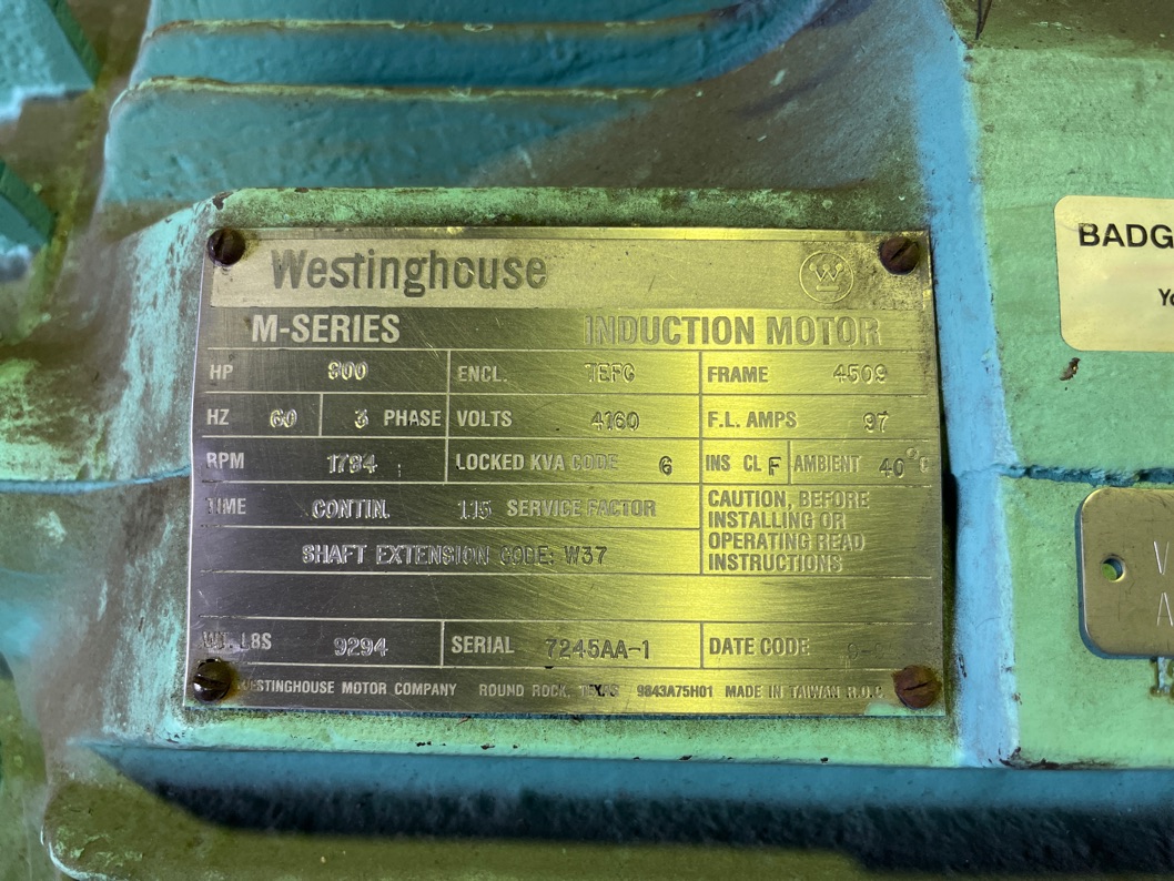 Westinghouse 800 HP 1800 RPM 4509 Squirrel Cage Motors 91018