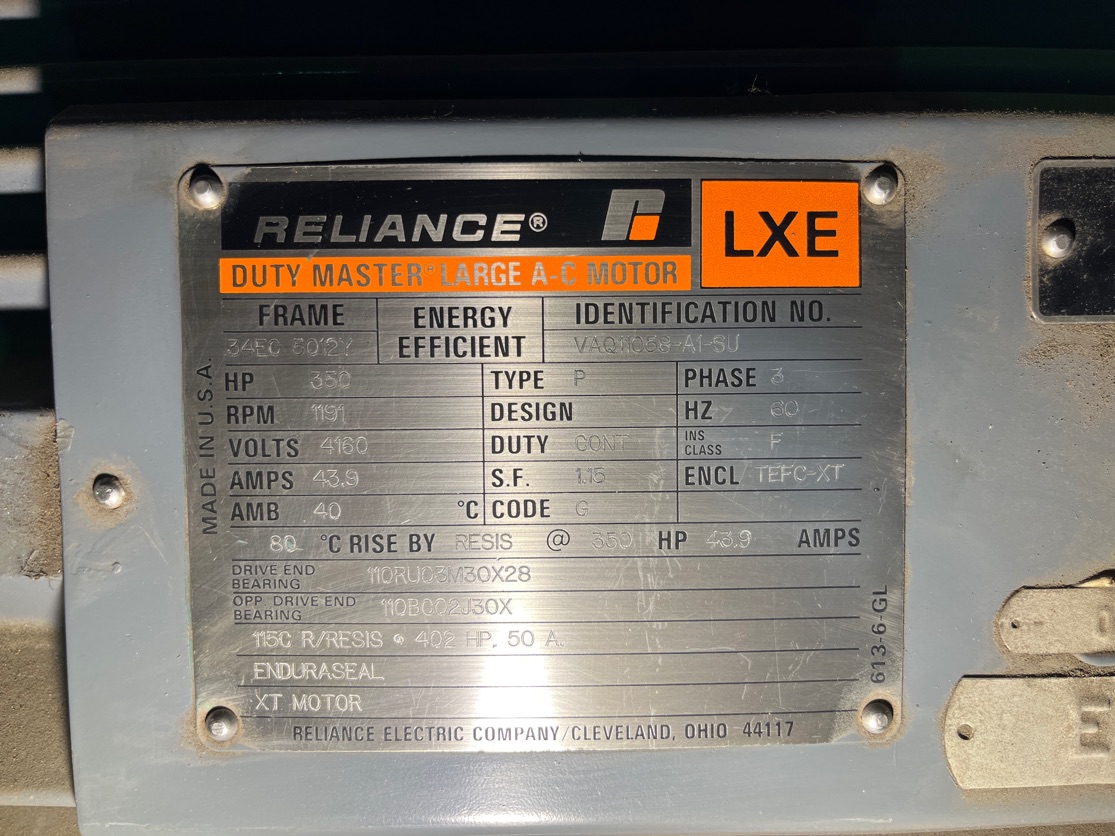 Reliance 350 HP 1200 RPM 5012Y Squirrel Cage Motors 91030