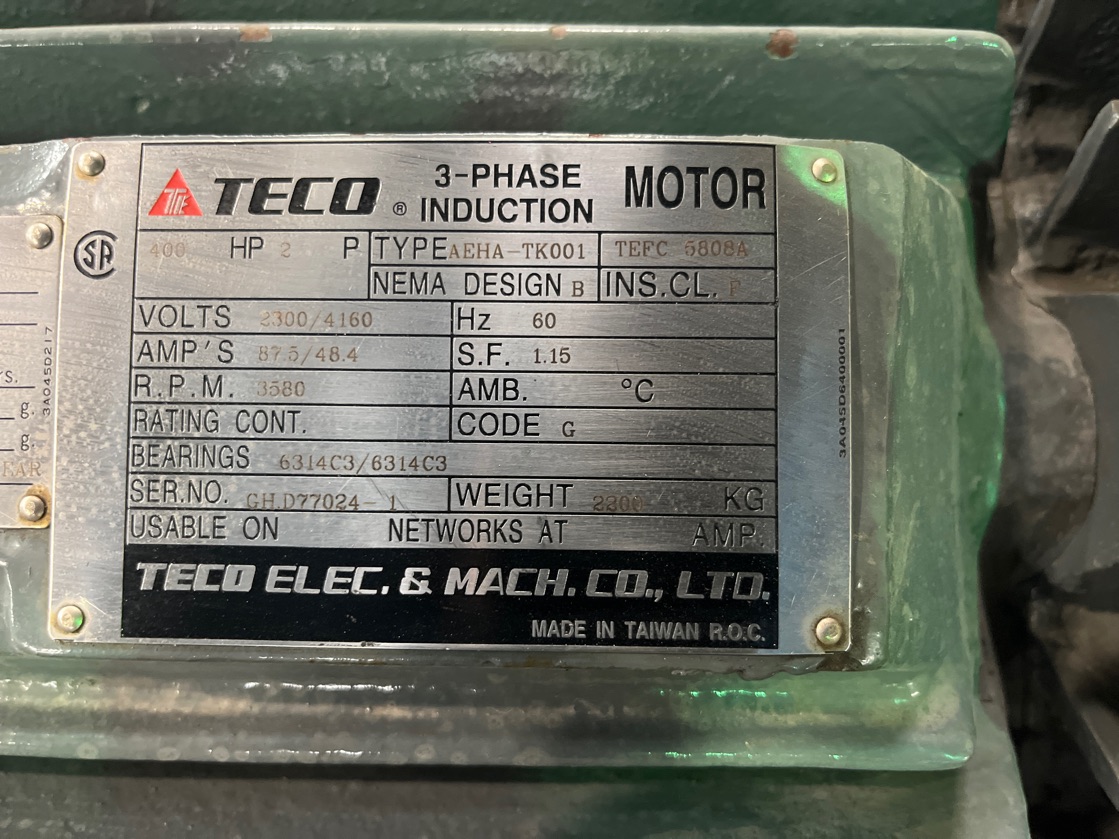 Teco 400 HP 3600 RPM 5808A Squirrel Cage Motors 91041