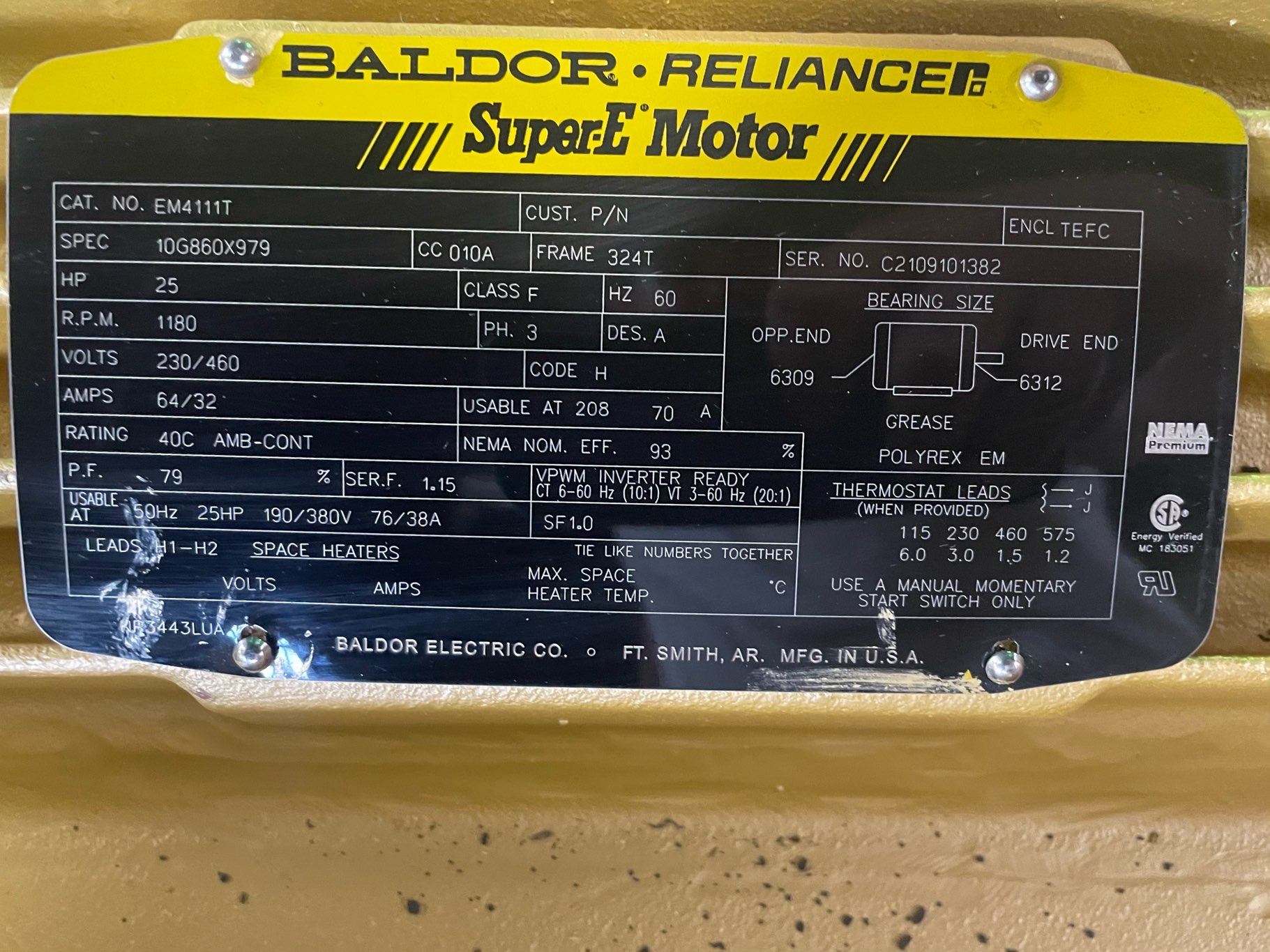 Baldor-Reliance 25 HP 1200 RPM 324T Squirrel Cage Motors 91051