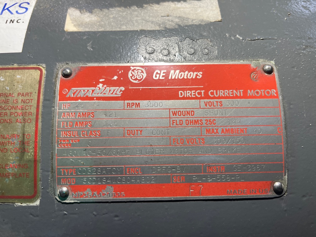 General Electric 75 HP 3500 RPM 328ATCY DC Motors 91185