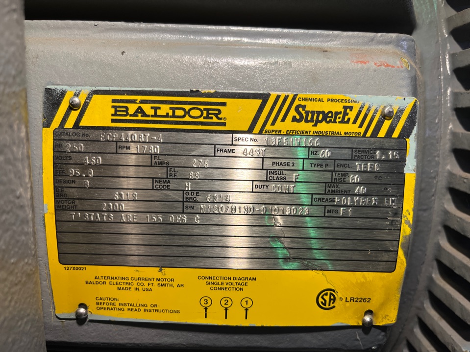 Baldor 250 HP 1800 RPM 449T Squirrel Cage Motors 91192