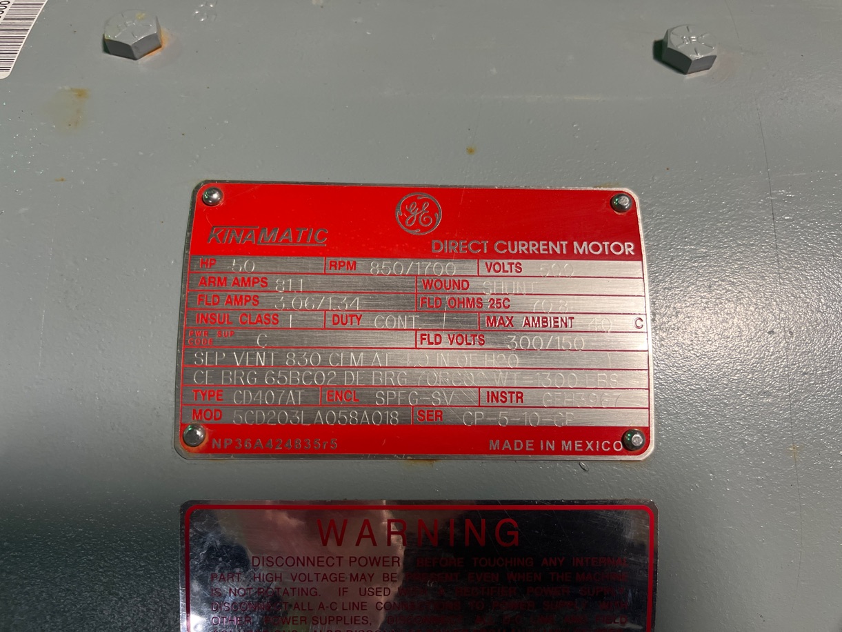 General Electric 50 HP 850/1700 RPM 407AT DC Motors 91199