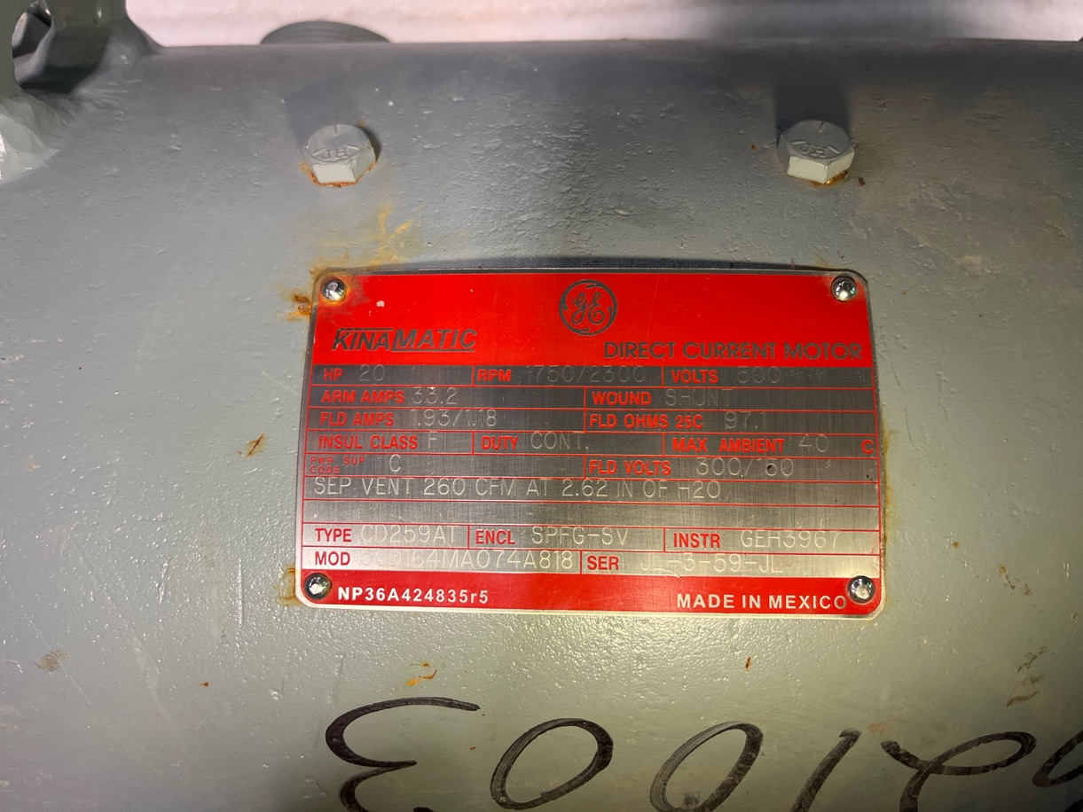 General Electric 20 HP 1750/2300 RPM 259AT DC Motors 91200