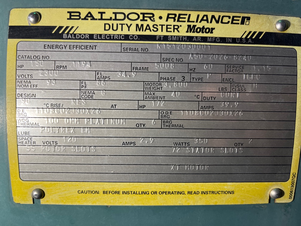 Baldor-Reliance 150 HP 1200 RPM 5008 Squirrel Cage Motors 91258