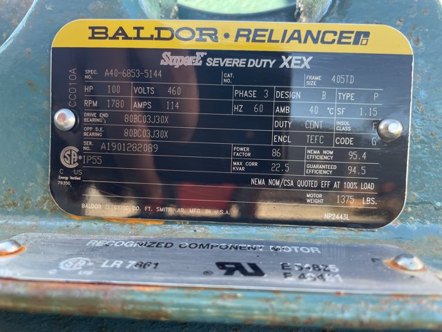 Baldor-Reliance 100 HP 1800 RPM 405TD Squirrel Cage Motors 91312