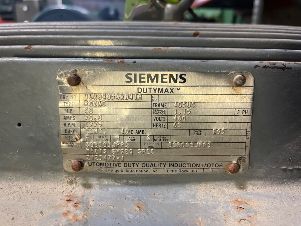 Siemens 60 HP 1800 RPM 405US Squirrel Cage Motors 91358