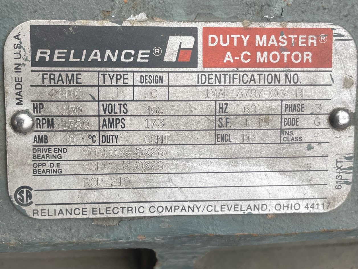 Reliance 150 HP 1800 RPM 444TCZ Squirrel Cage Motors 91375