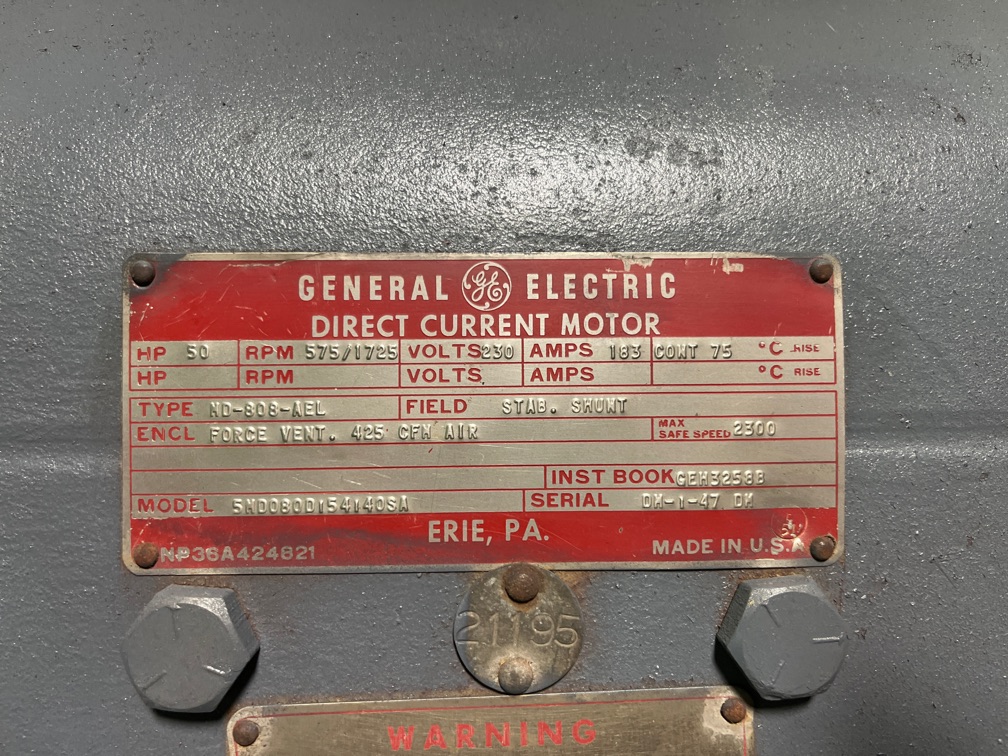 General Electric 50 HP 575/1725 RPM 808-AEL DC Mill Motors 91382