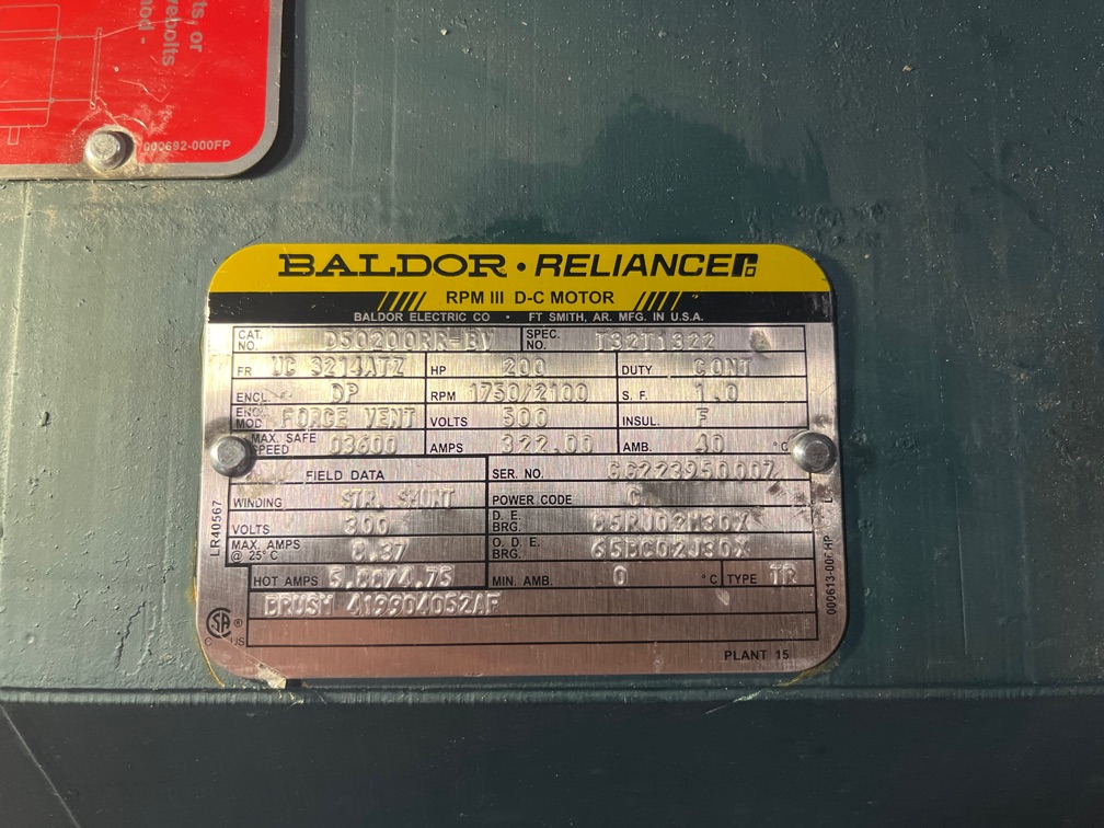 Baldor-Reliance 200 HP 1750/2100 RPM UC3214ATZ DC Motors 91407