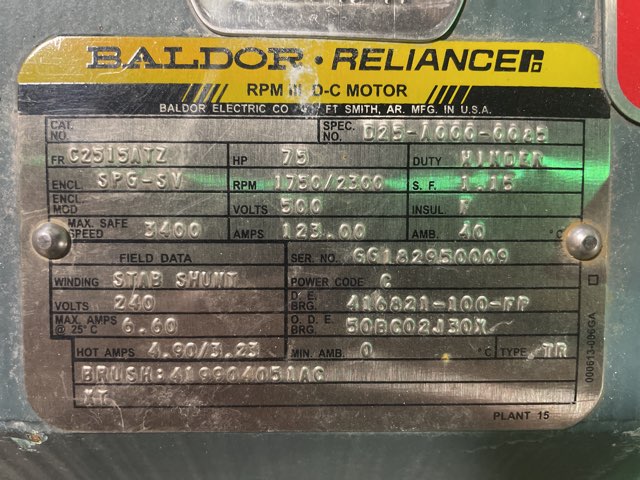 Baldor-Reliance 75 HP 1750/2300 RPM C2515ATZ DC Motors 91416