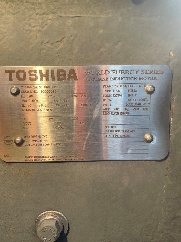 Toshiba 1200 HP 3600 RPM 5812USS Squirrel Cage Motors 91442