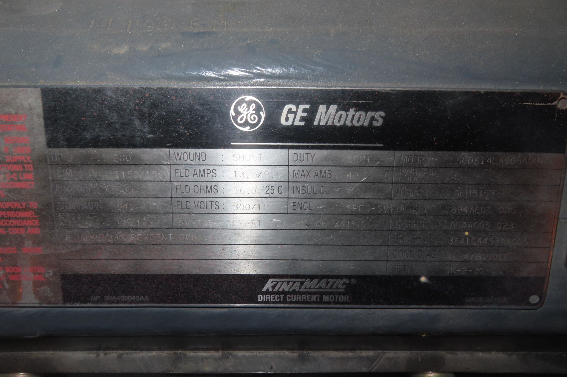 General Electric 600 HP 1150/1500 RPM 6168 DC Motors 91490