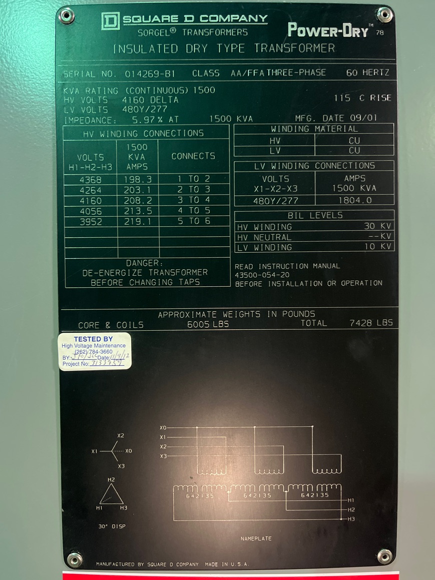 Sorgel/Square D 1500 KVA Transformers 91510