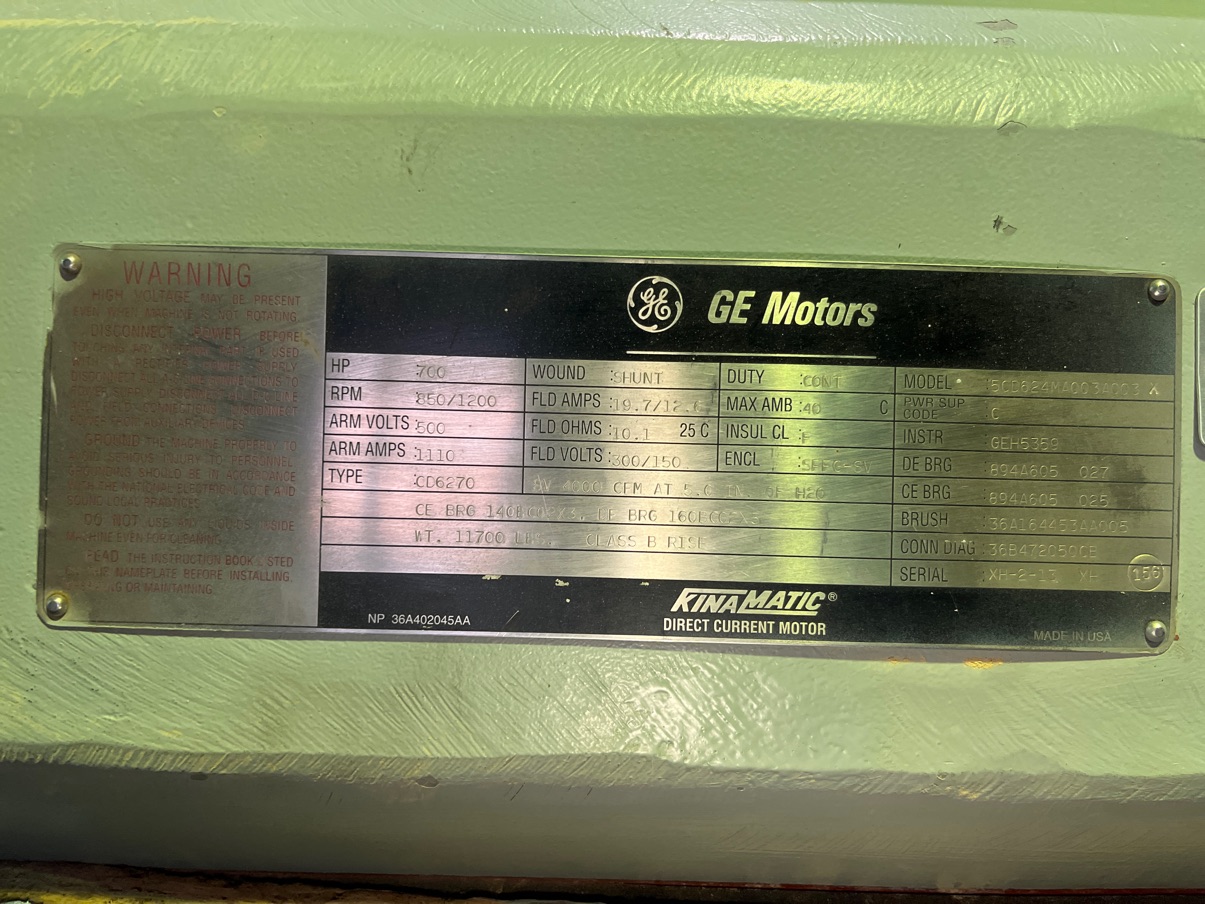 General Electric 700 HP 850/1200 RPM 6270 DC Motors 91587