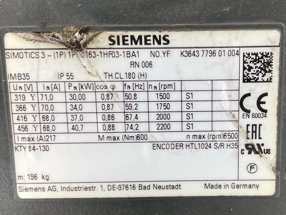 Siemens 45 HP 1800 RPM 160 Squirrel Cage Motors 91639