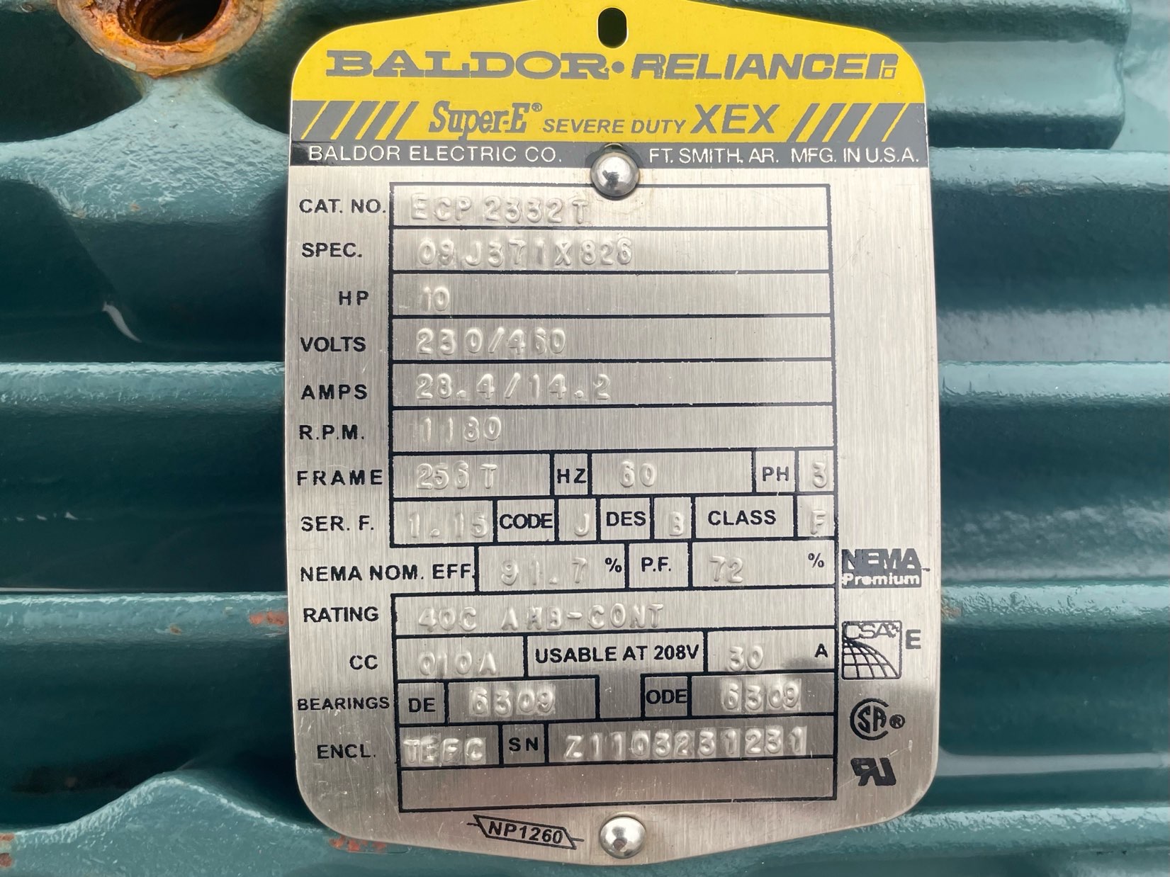 Baldor-Reliance 10 HP 1200 RPM 256T Squirrel Cage Motors 91649