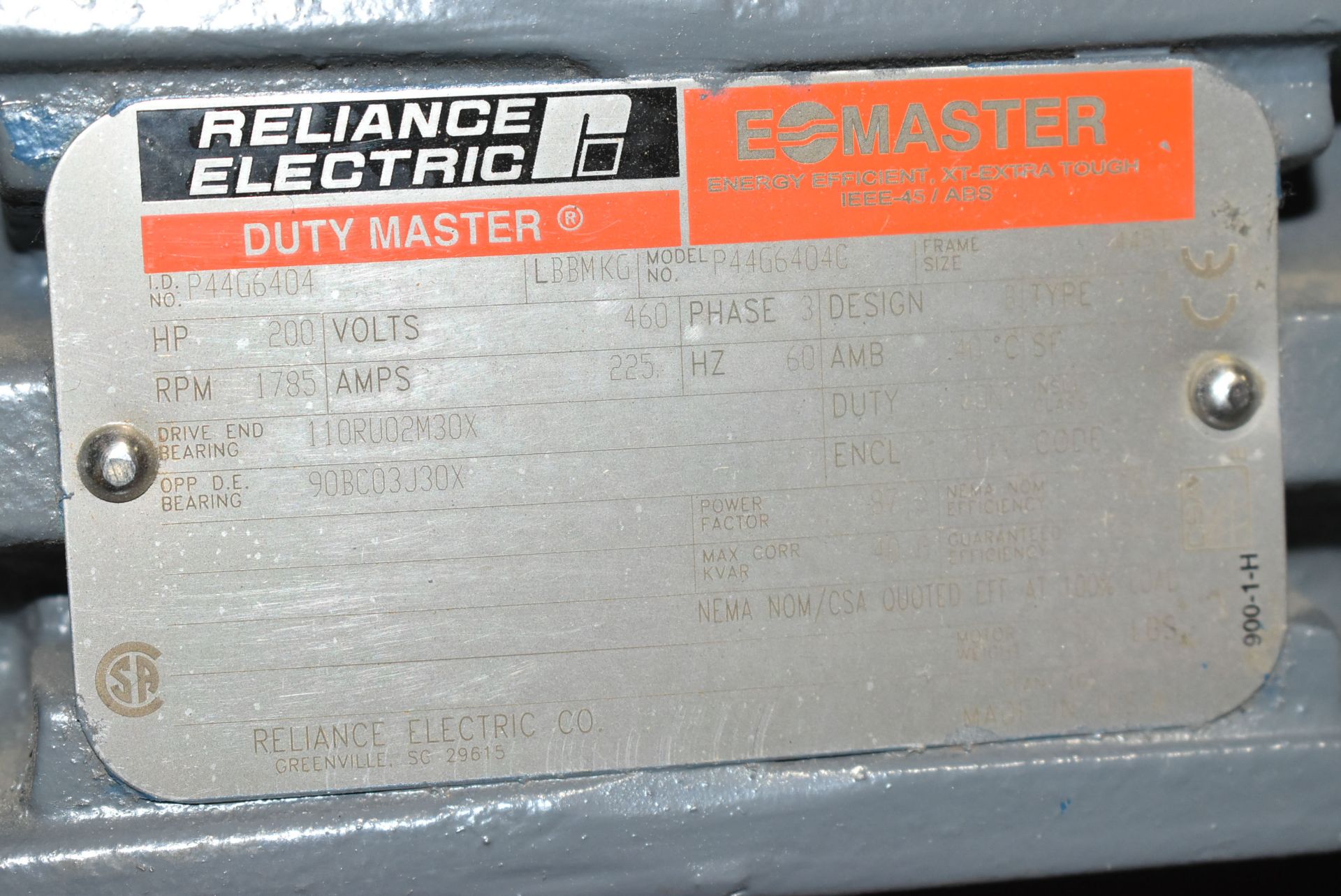 Reliance 200 HP 1800 RPM 445T Squirrel Cage Motors H1227