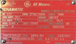 General Electric 125 HP 1750/2000 RPM 368AT DC Motors 90656