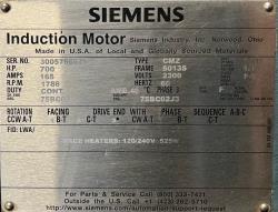 Siemens 700 HP 1800 RPM 5013S Squirrel Cage Motors 90867